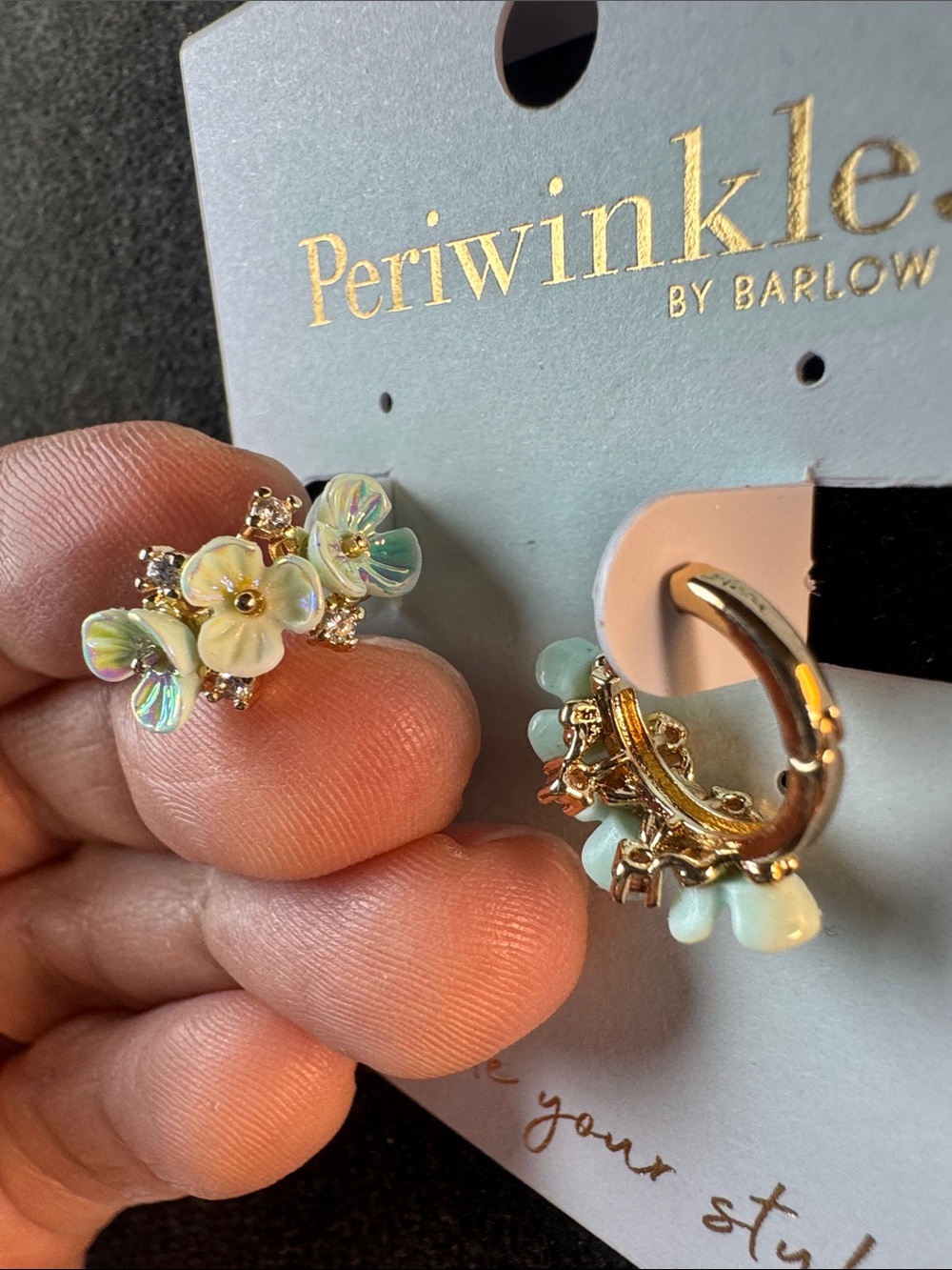0436-Periwinkle by Barlow Gold Hoops with Mint Bead Accents
